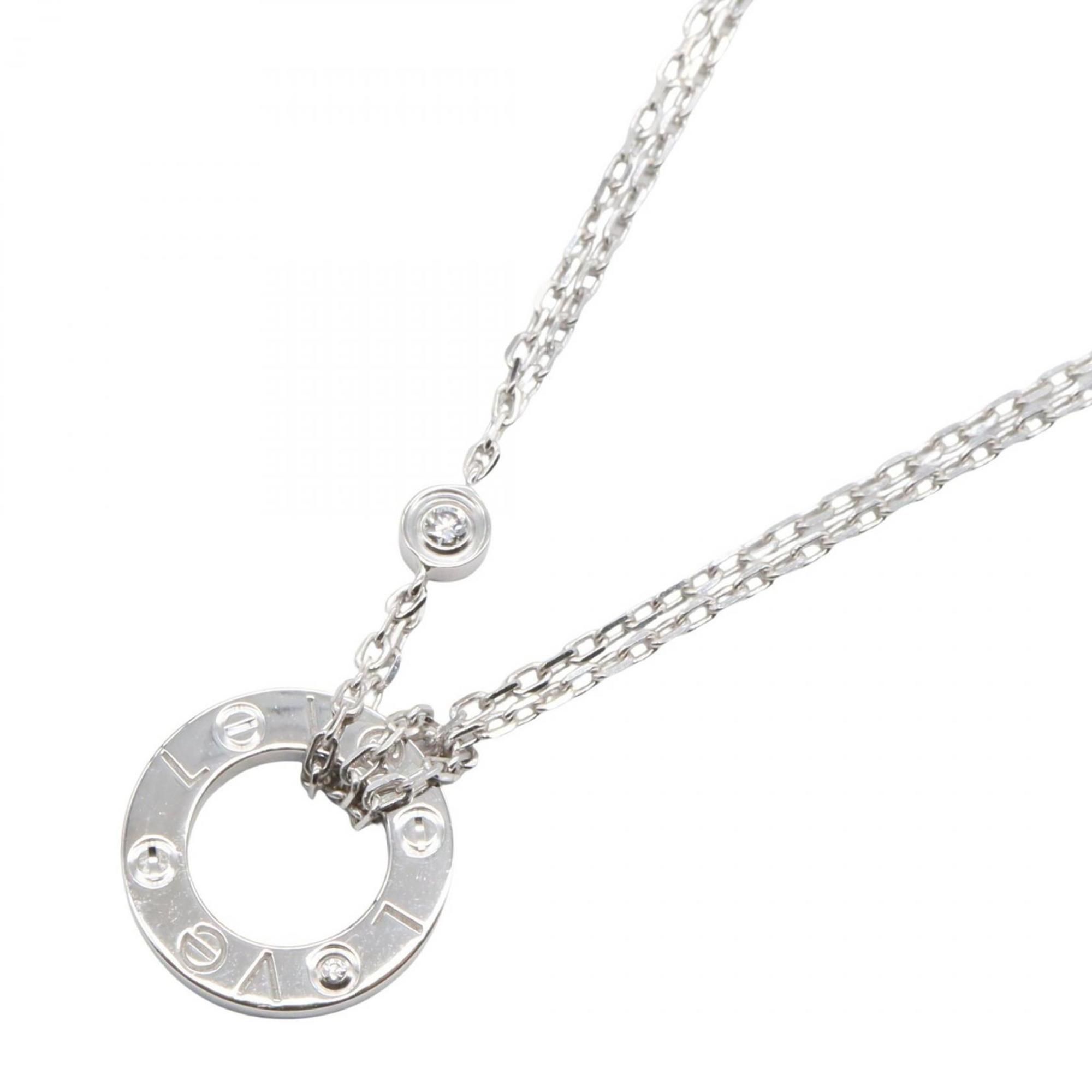 Cartier Love Circle Necklace (2PD) in 18K White Gold with Diamonds, available silver and clear tones