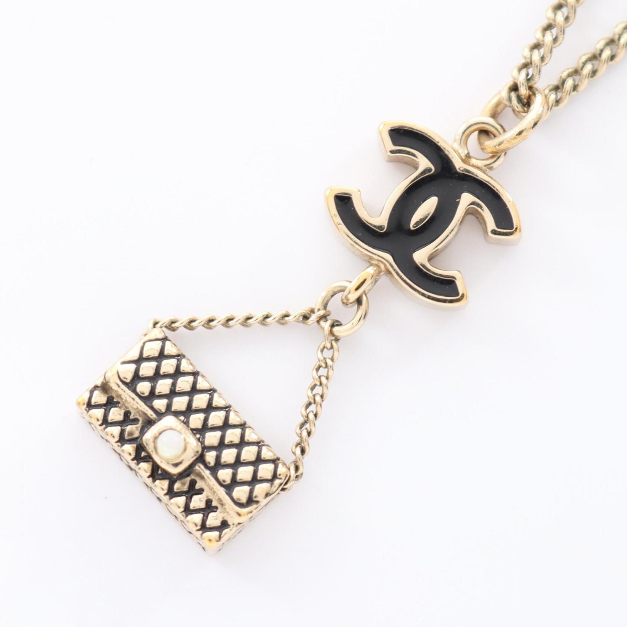 CHANEL Coco Mark Matelasse Necklace, Gold Plated, Women's, and Black