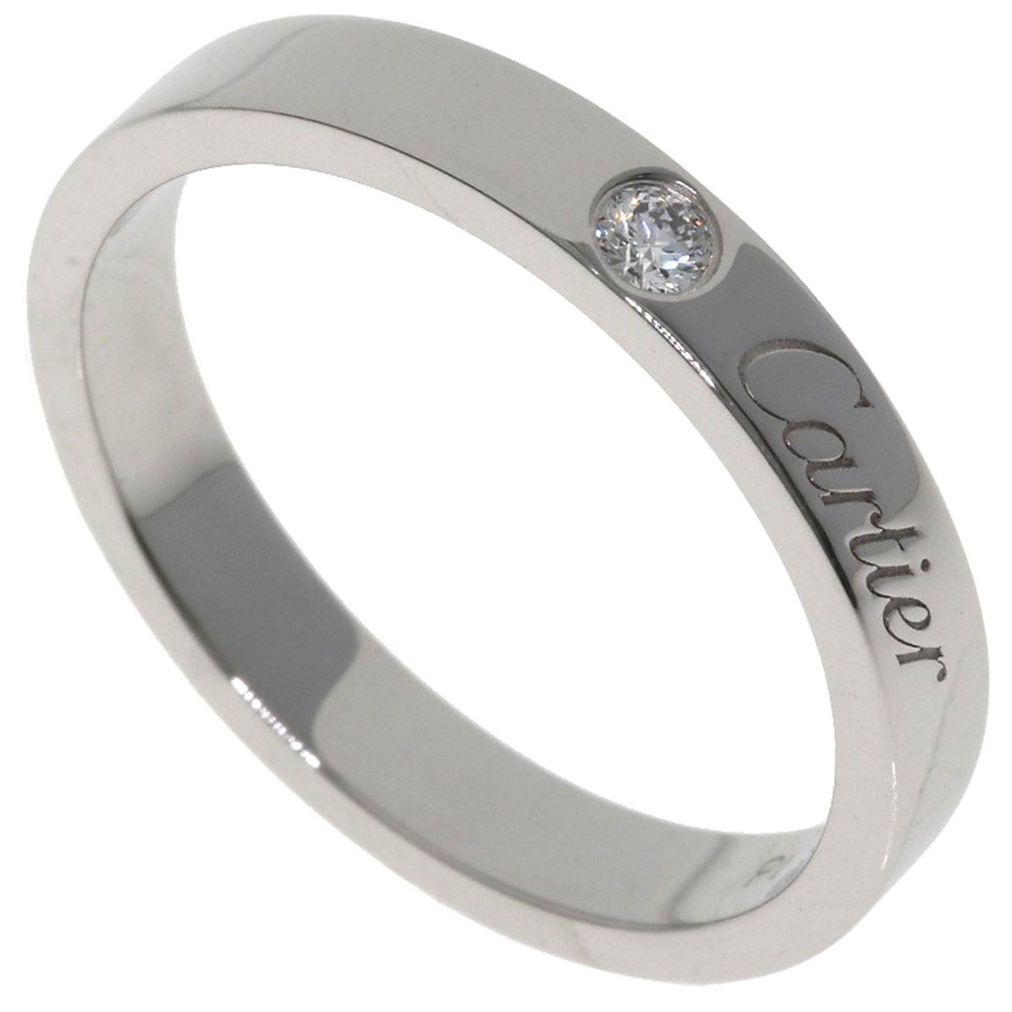 Cartier Engraved 1P Diamond #53 Ring in Platinum PT950 for Women