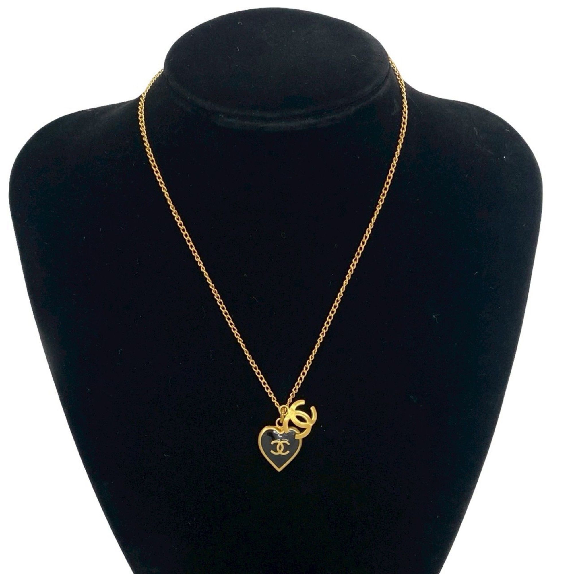 CHANEL Vintage Coco Mark Heart Motif Necklace Pendant Gold 61241