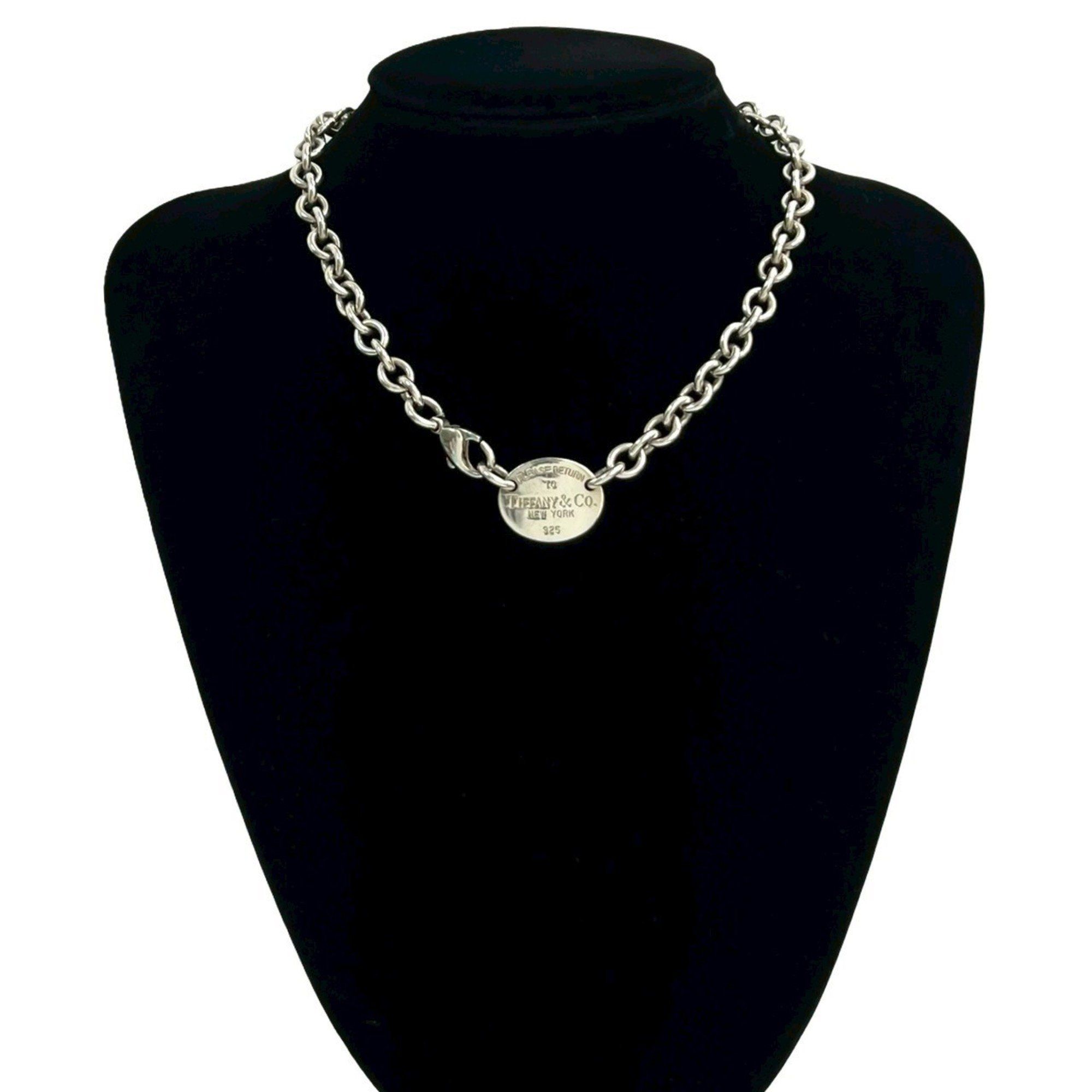 TIFFANY & Co. Tiffany Return to Oval Tag Necklace, 925 Sterling Silver, Chain Pendant, 45682