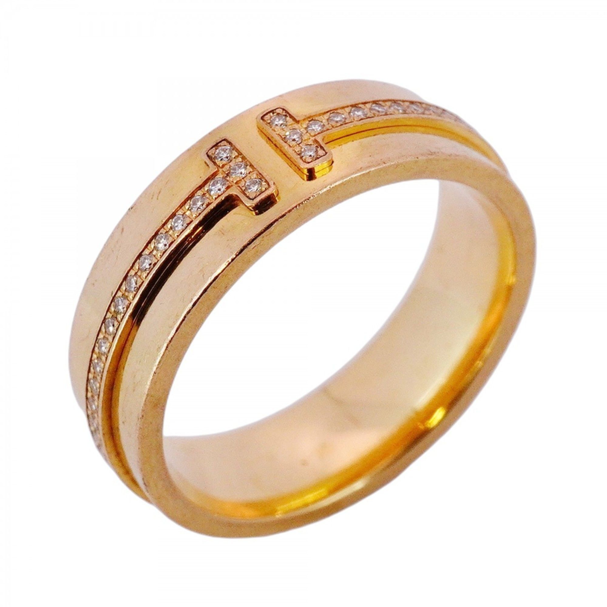 Tiffany T Narrow Ring, 18KPG Pink Gold with Diamonds, Size 12, Women's