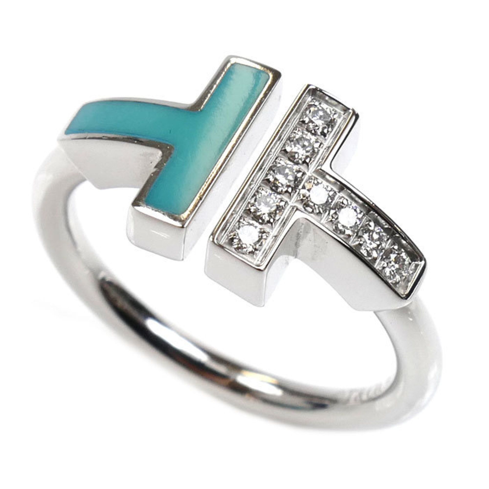 TIFFANY & Co. 18K White Gold T-Wire Turquoise and Diamond Ring, Size 8, 4.3g, Women's, 64028065
