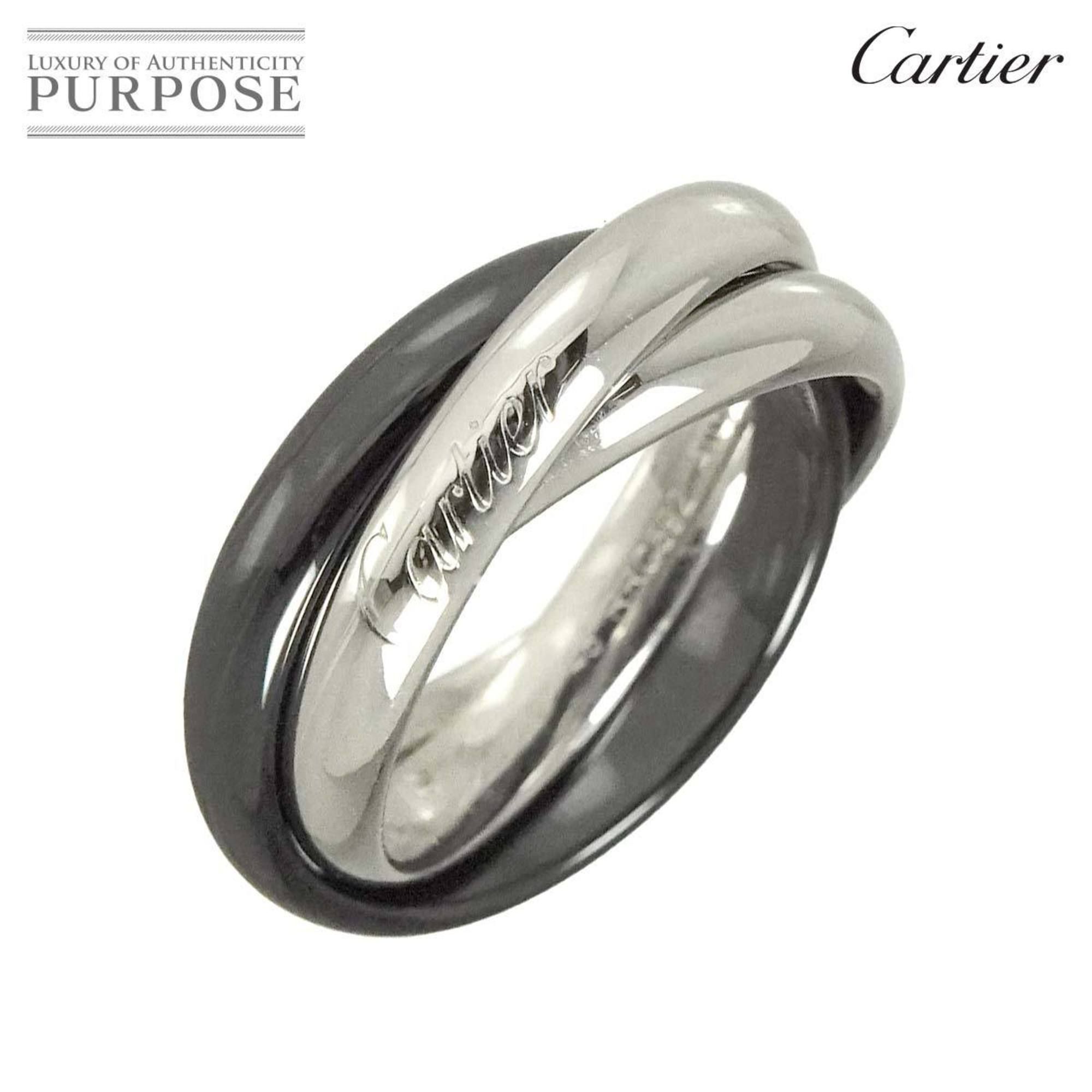 Cartier Trinity MM #48 Ring, Ceramic, 18KWG, 750 White Gold, 3-Row, Ring