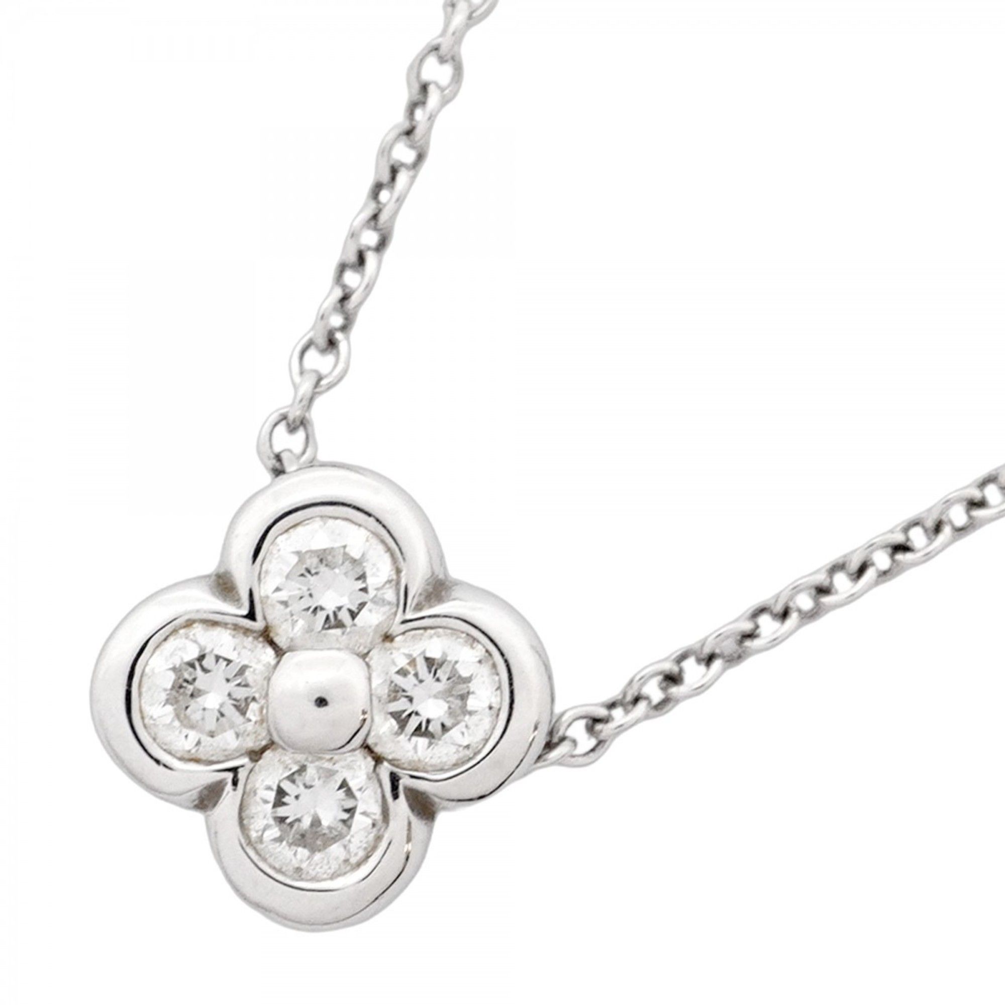 Tiffany Necklace Bezel Flower Motif 4PD Pt950 Platinum Diamond Women's
