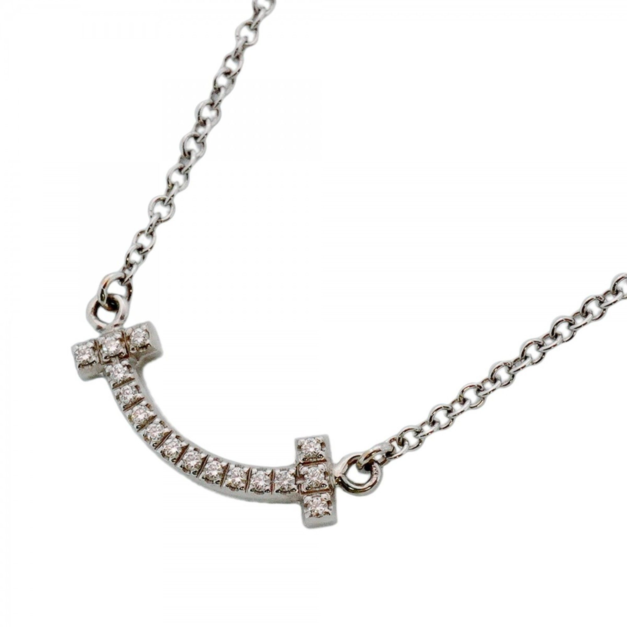 Tiffany T Smile Mini Necklace in 18K White Gold with Diamonds for Women
