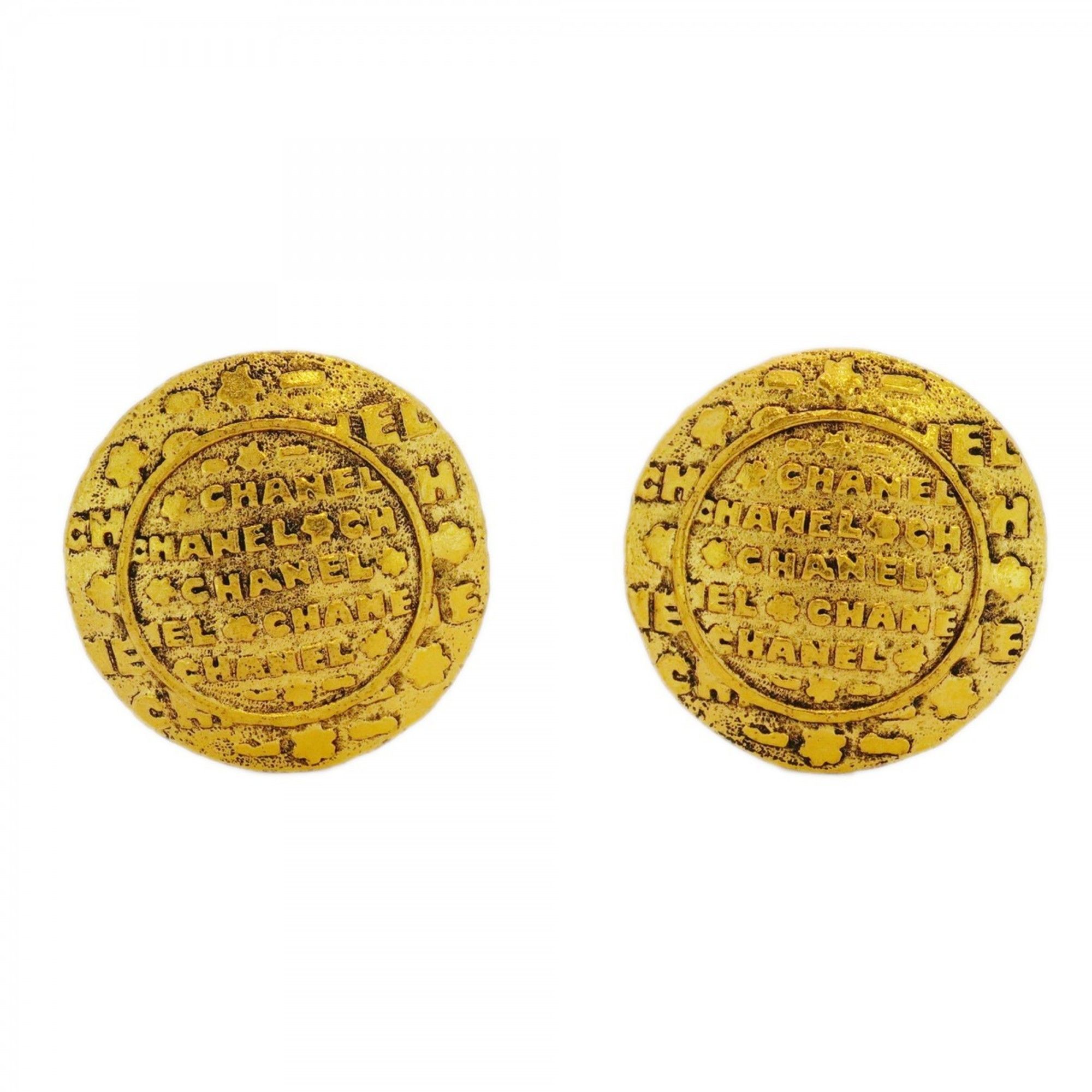 Chanel Circle Earrings, GP Plated Gold, Women's