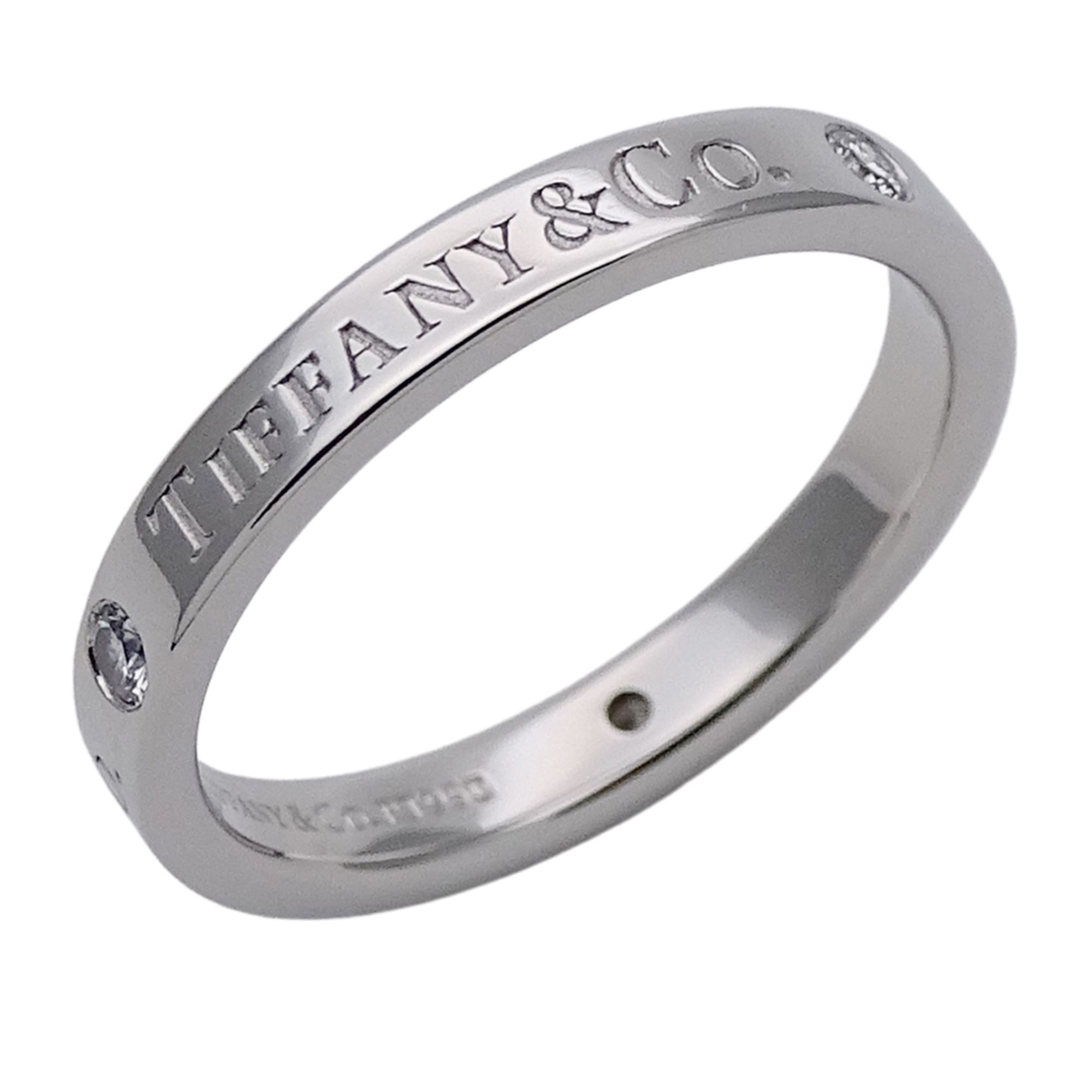 Tiffany & Co. Women's Ring, PT950, 3-Piece Diamond, T&CO. Flat Band, Platinum, Size 10, Polished