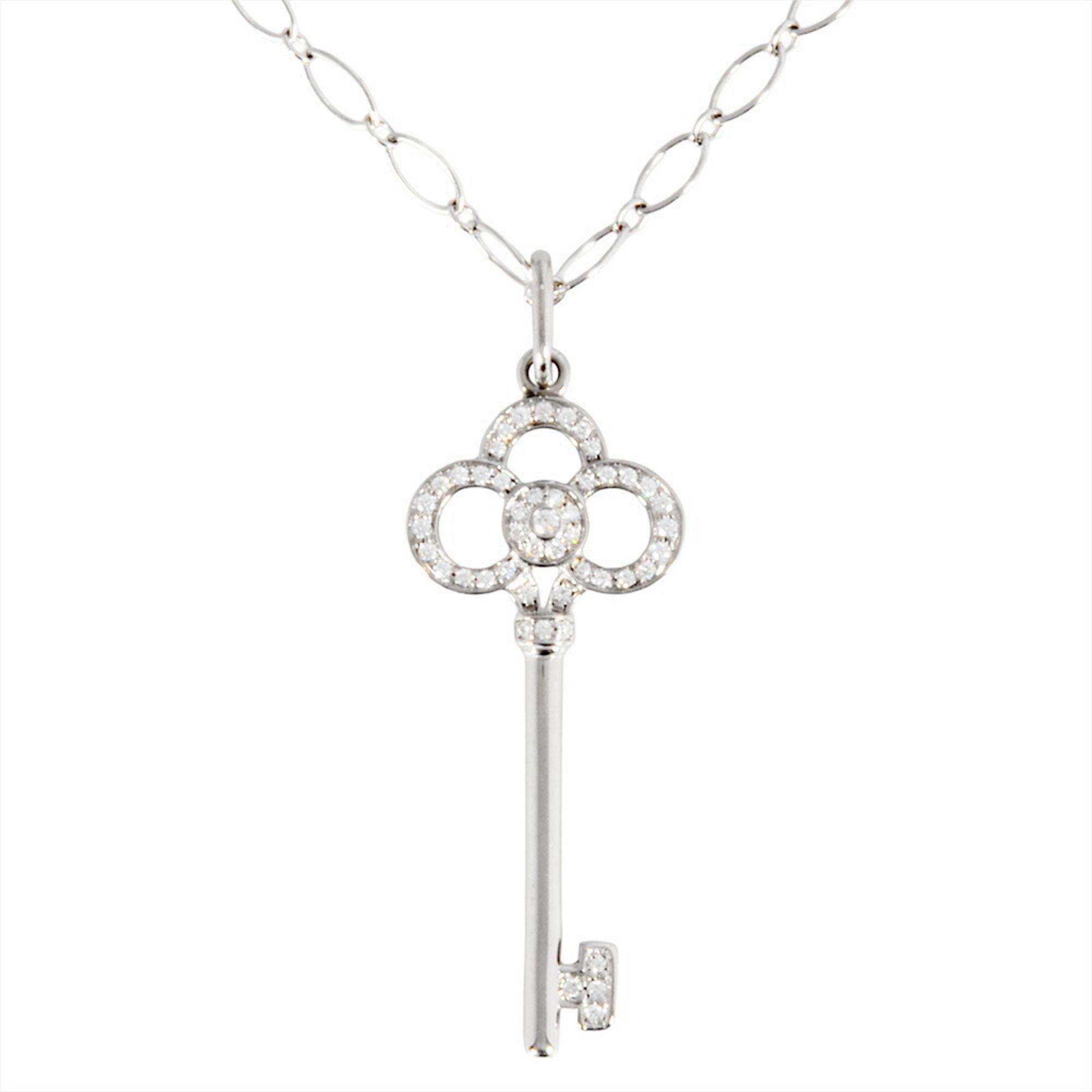 Tiffany & Co. Crown Key Necklace Diamond 18KWG 6.4g White Gold Women's