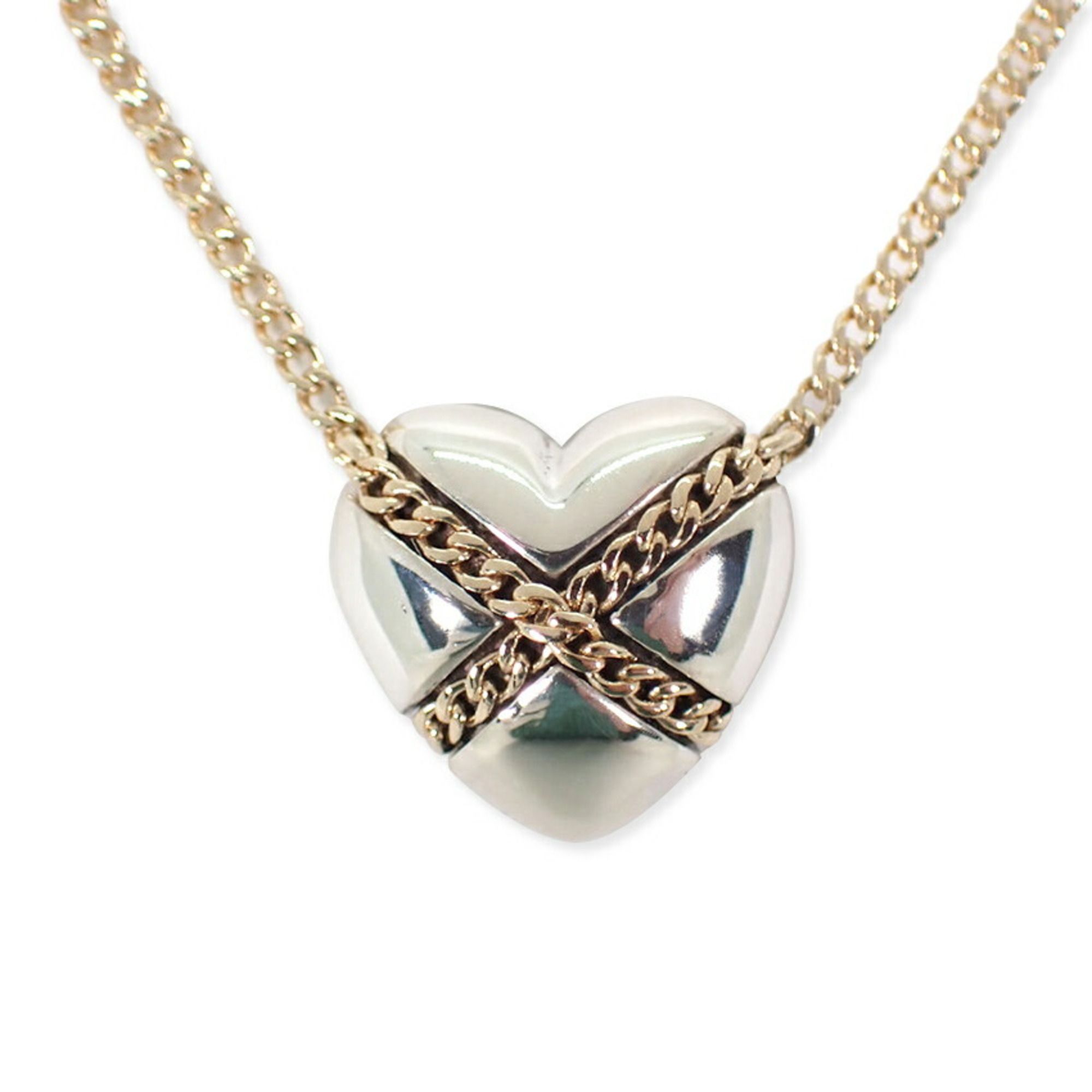 TIFFANY 925 K14 Heart Pendant Necklace j17-11
