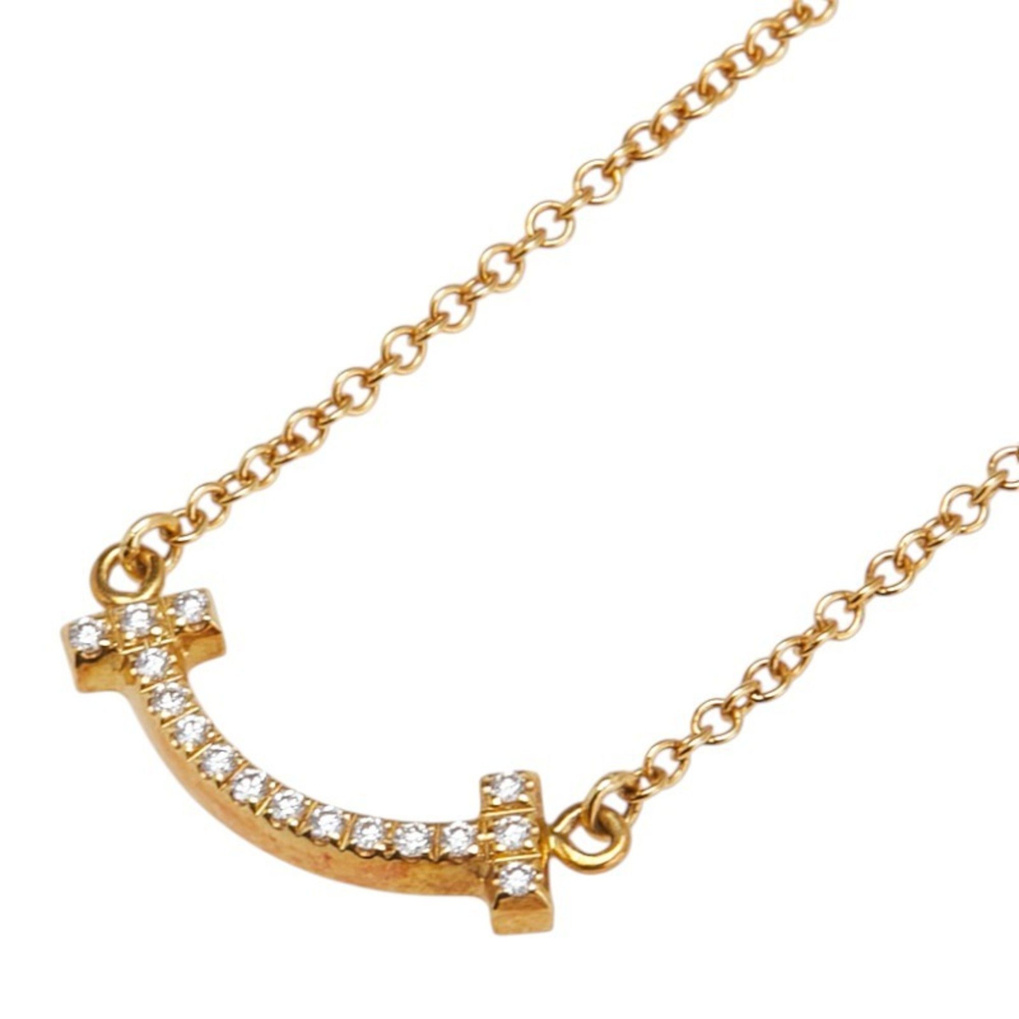 Tiffany & Co. 18K Yellow Gold Diamond T Smile Pendant Necklace for Women.