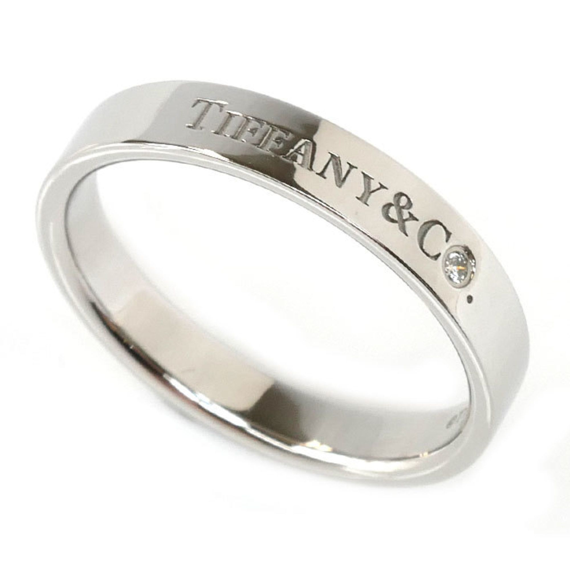 TIFFANY & Co. Tiffany Pt950 Platinum Flat Band Single Diamond Ring, Size 21, 7.9g, Men's