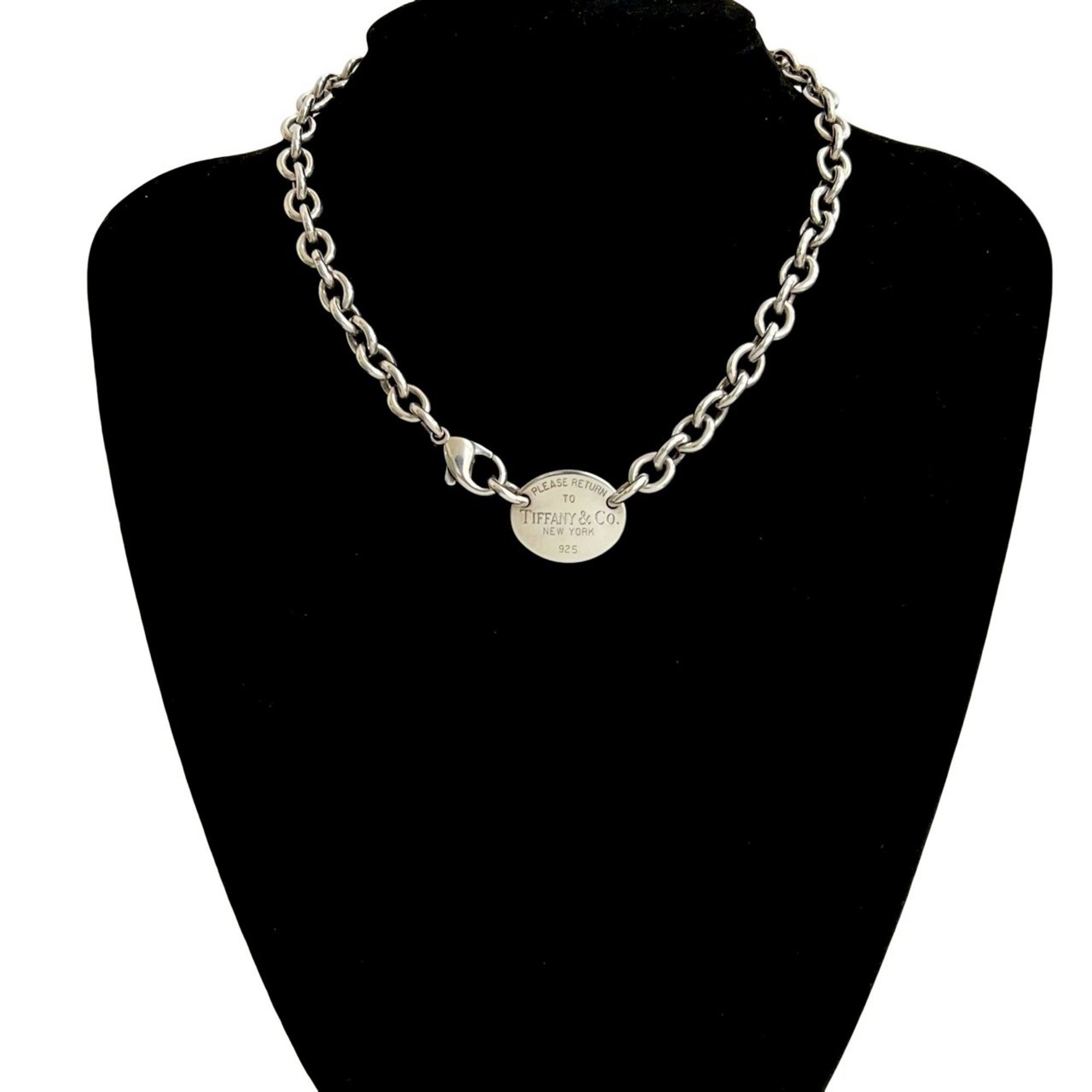 TIFFANY & Co. Tiffany Return to Oval Tag Sterling Silver Necklace Choker 16893