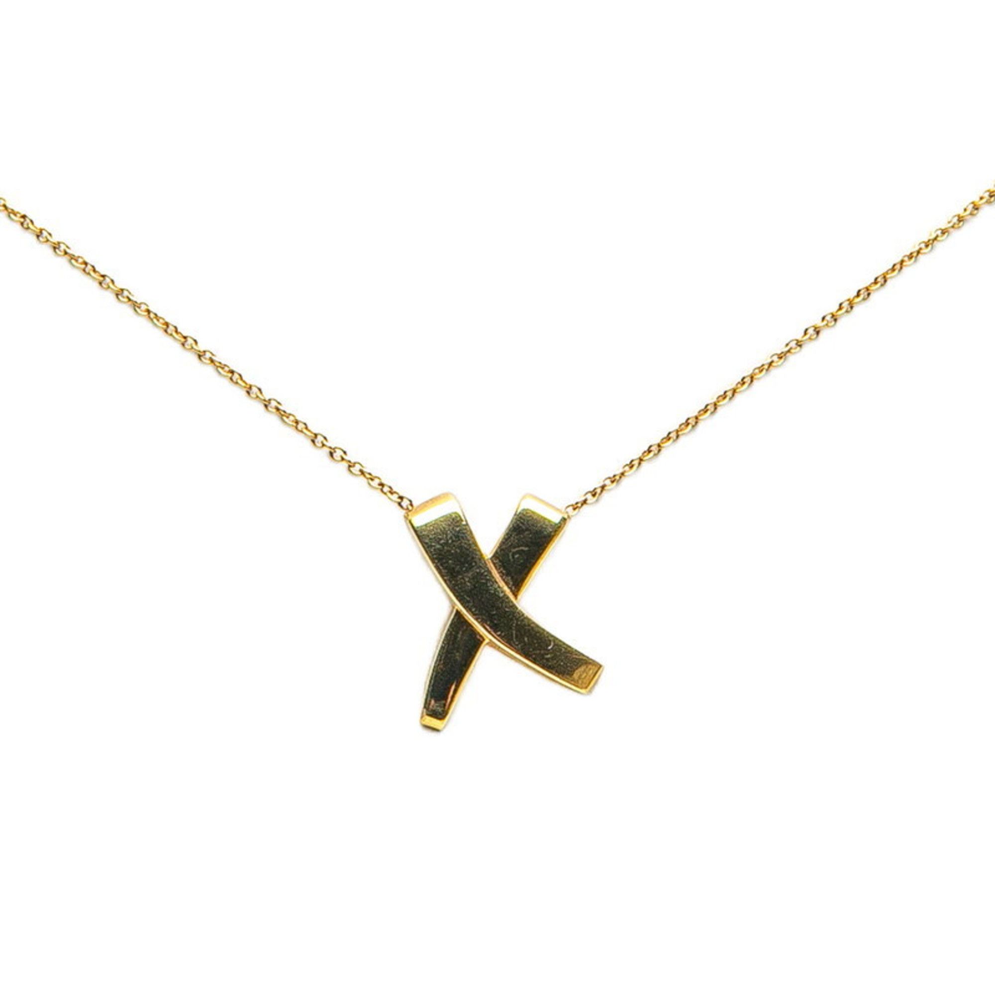 Tiffany & Co. Paloma Picasso Graffiti X Pendant Kiss Necklace in 18K Yellow Gold for Women.