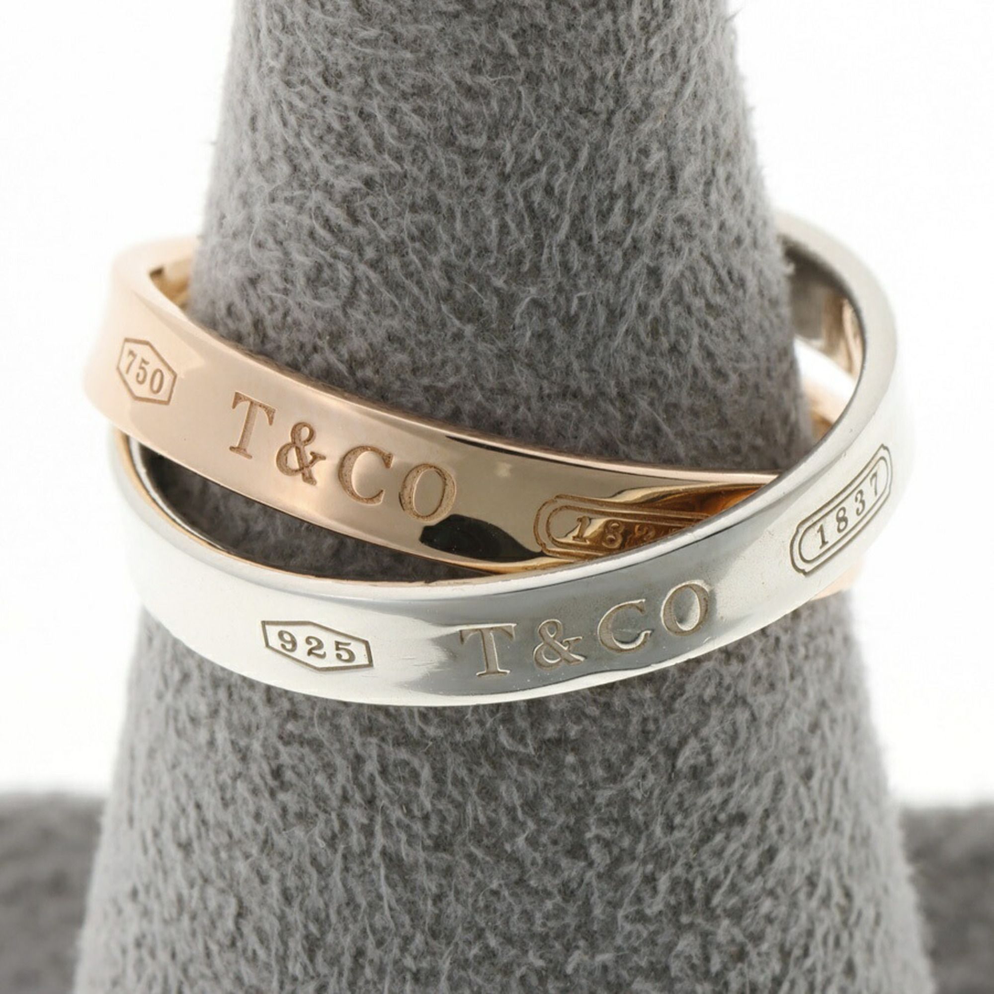 Tiffany & Co. 1837 Interlocking Circle Ring in 18KPG (925) Pink Gold and Sterling Silver, #12, S-159