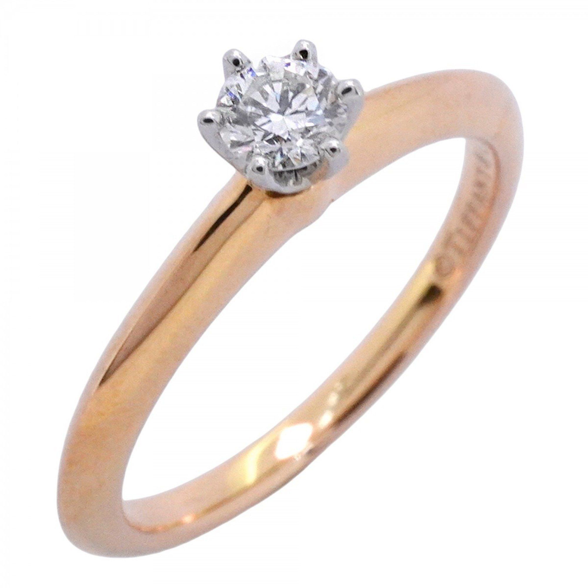 Tiffany Solitaire Ring, 1PD, 18KPG Pink Gold, Pt950 Platinum, Diamond, Size 10, Women's