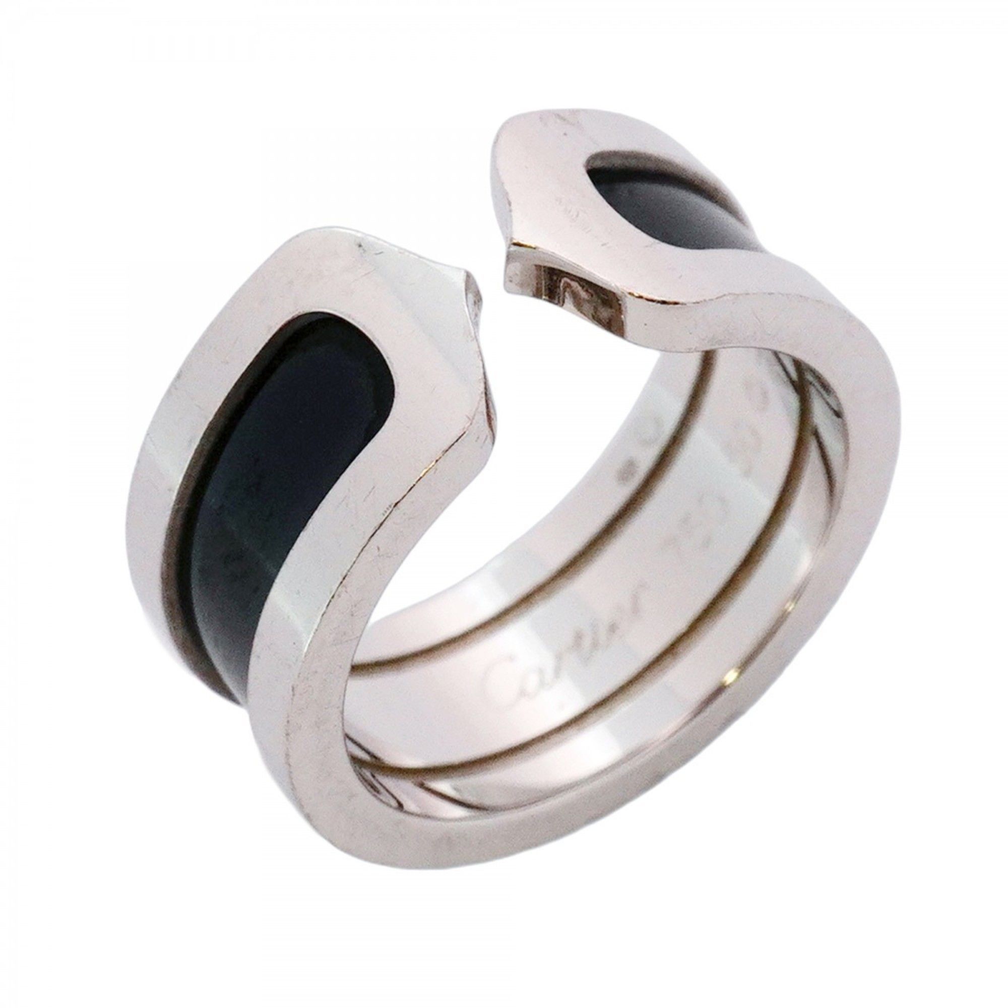 Cartier 2C Ring, 18K White Gold, Black Lacquer, #50, Men's
