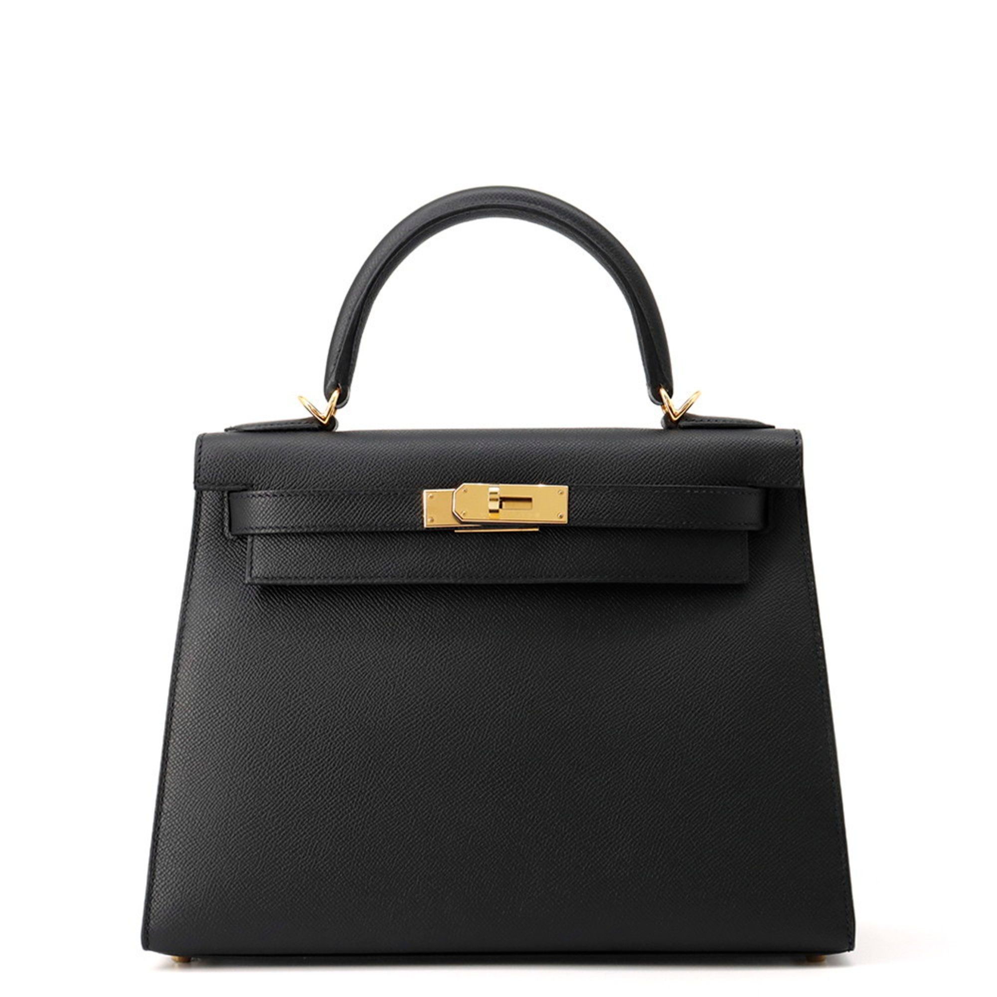 Hermès Kelly 28 handbag, black, with exterior stitching, Epson logo, B stamp, HERMES 2-way bag, blac