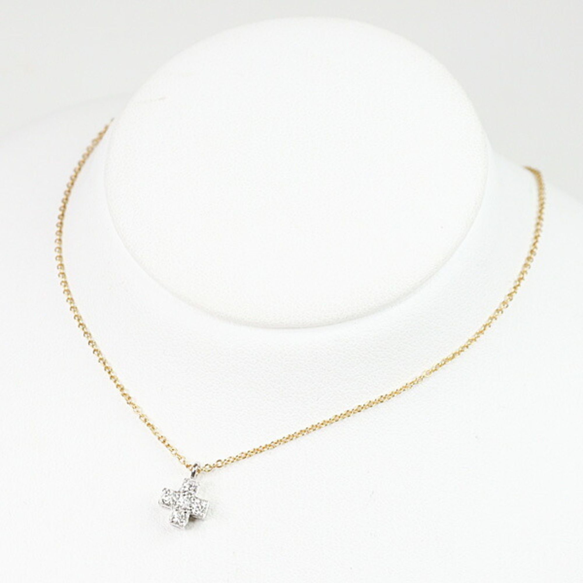 Tiffany Crucyform Cross Pendant 750YG PT950 Diamond 41cm Necklace
