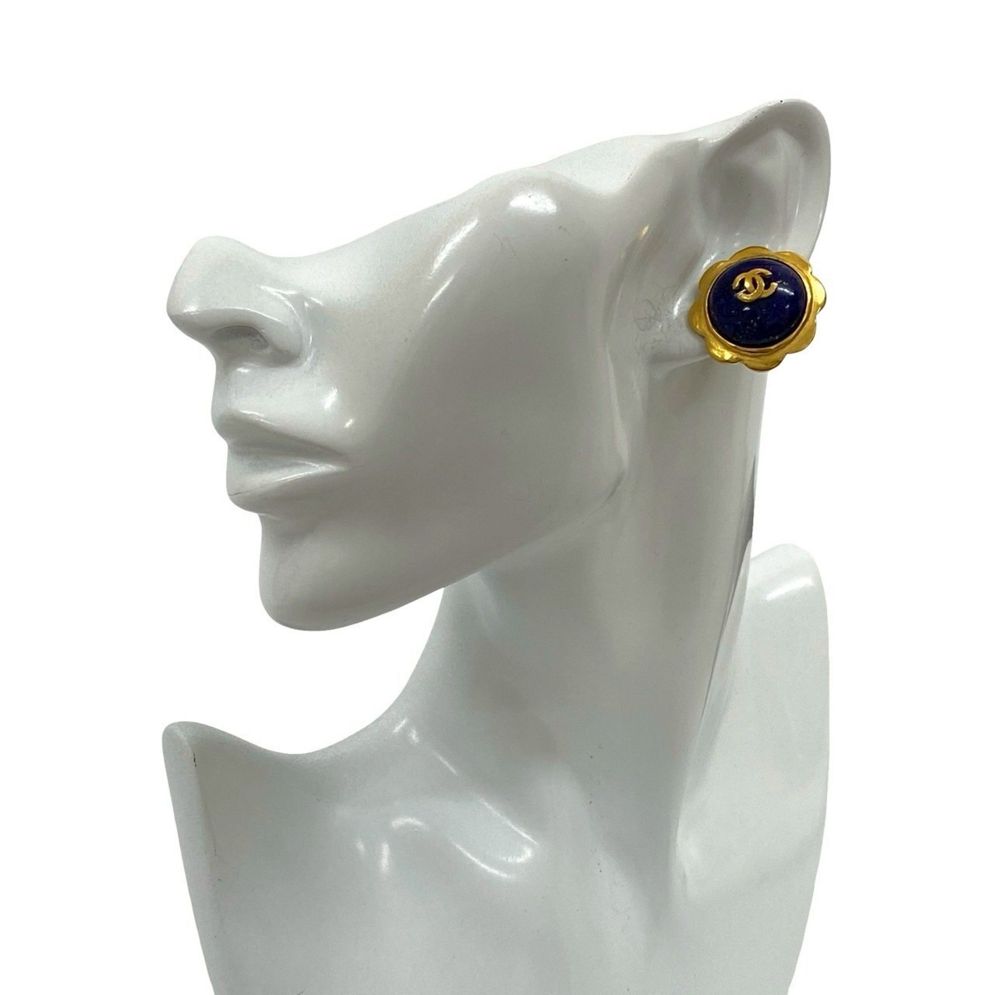 CHANEL Vintage Coco Mark Motif Earrings and Ear Cuffs in Gold Blue 87139