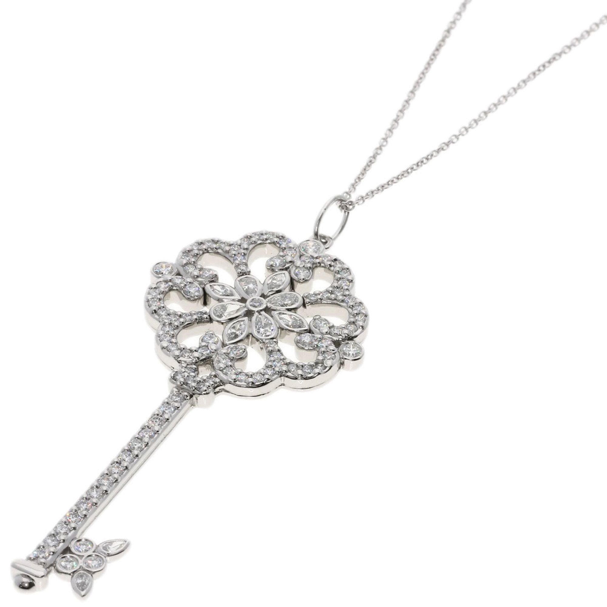 Tiffany Enchant Prim Rose Key Diamond Necklace in 18K White Gold for Women. TIFFANY & Co.