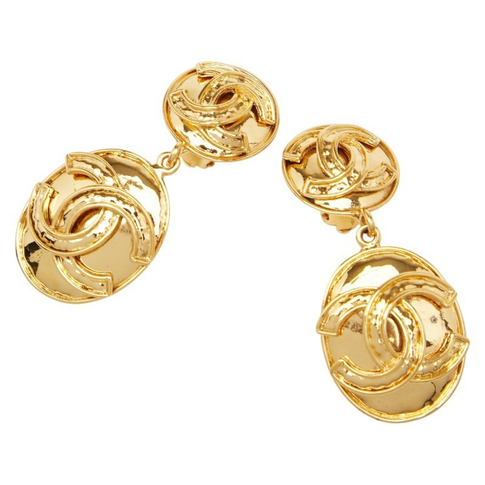 CHANEL Coco Mark Earrings, Gold Plated, Women's,