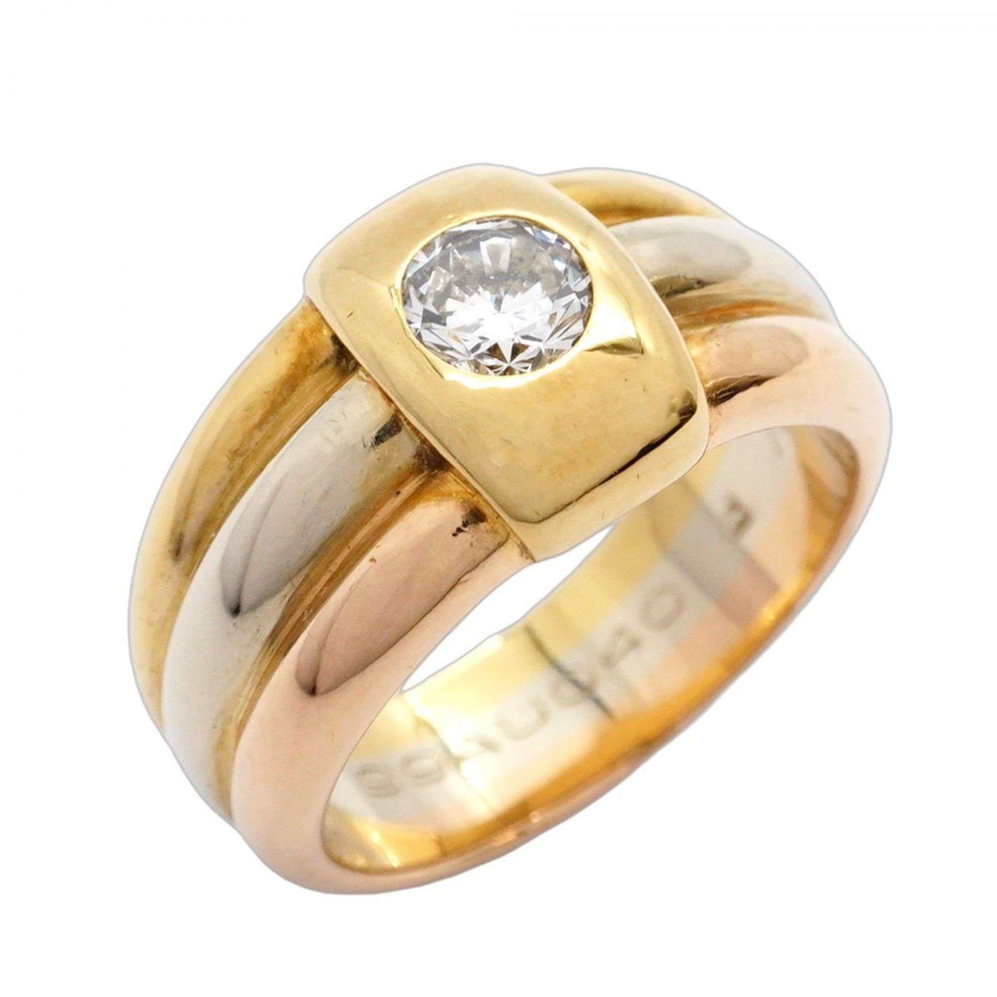 Cartier Three-Color Ring, 1PD, 18KYG Yellow Gold, 18KWG White 18KPG Pink Diamond, #48, Women's