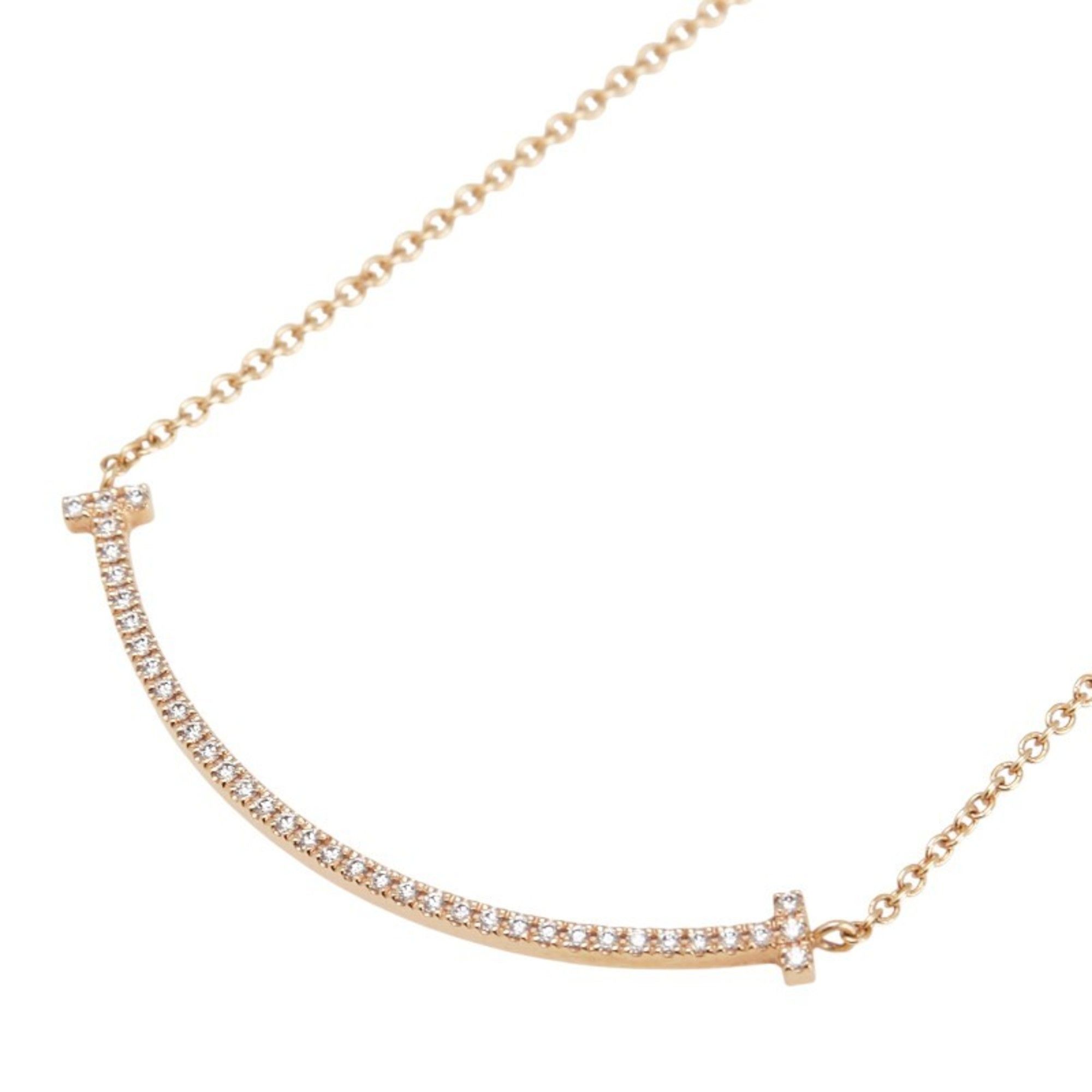 Tiffany T Smile Small Pendant Necklace in 18K Pink Gold with Diamonds, Women's, TIFFANY & Co.