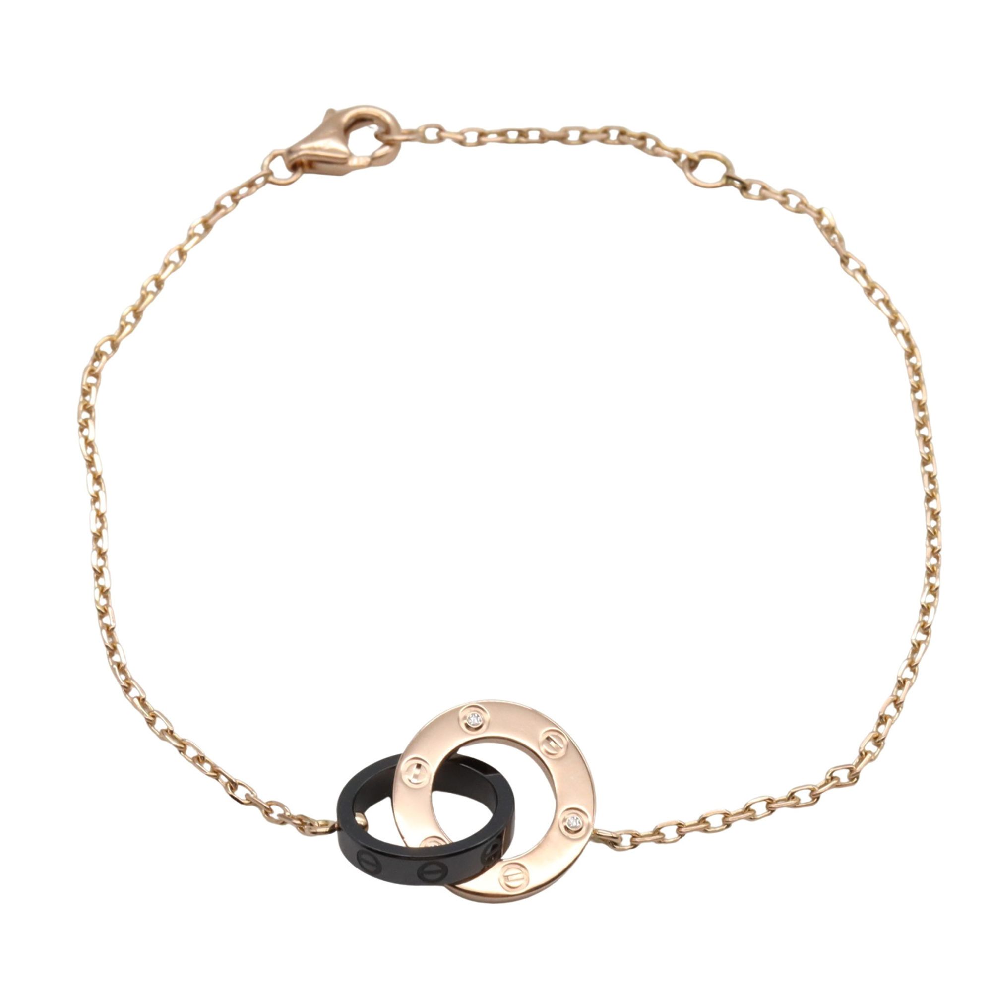 Cartier Love Circle Bracelet 3PD Ceramic in 18K Pink Gold with Diamonds, Clear Ceramic, for Women, B