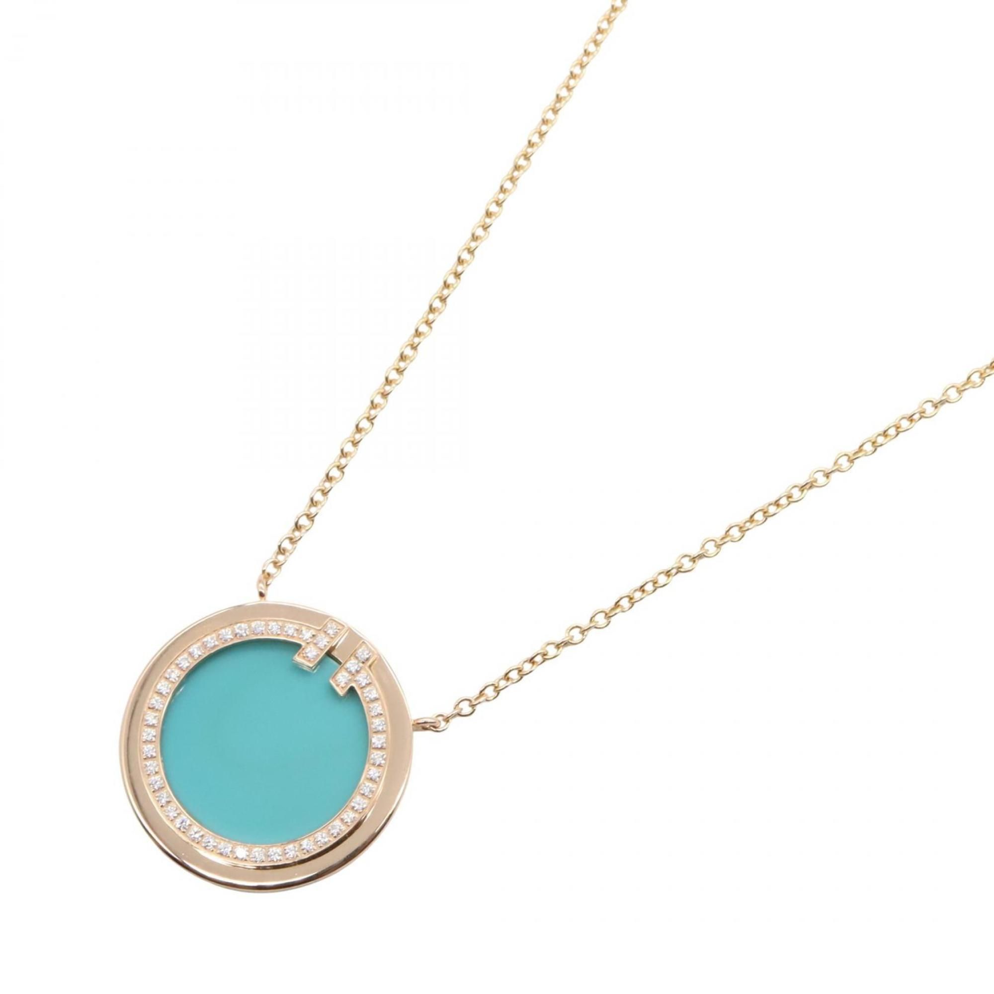 Tiffany & Co. T Two Circle Turquoise and Diamond Necklace, 18K Pink Gold, Diamond, Turquoise, Women'