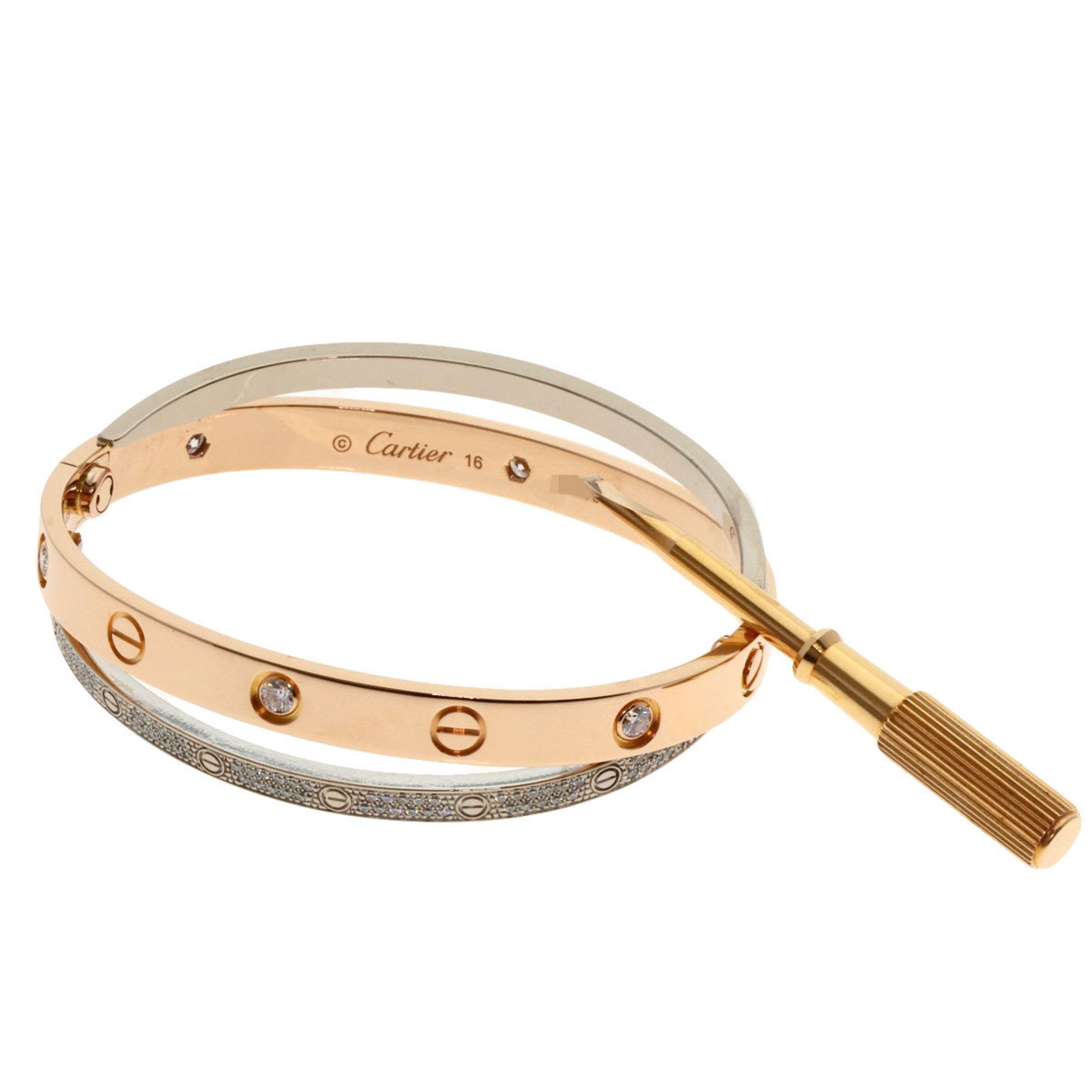 Cartier Love Bracelet, Full Diamond, #16, with Screwdriver, 18K White Gold/18KPG, Women's