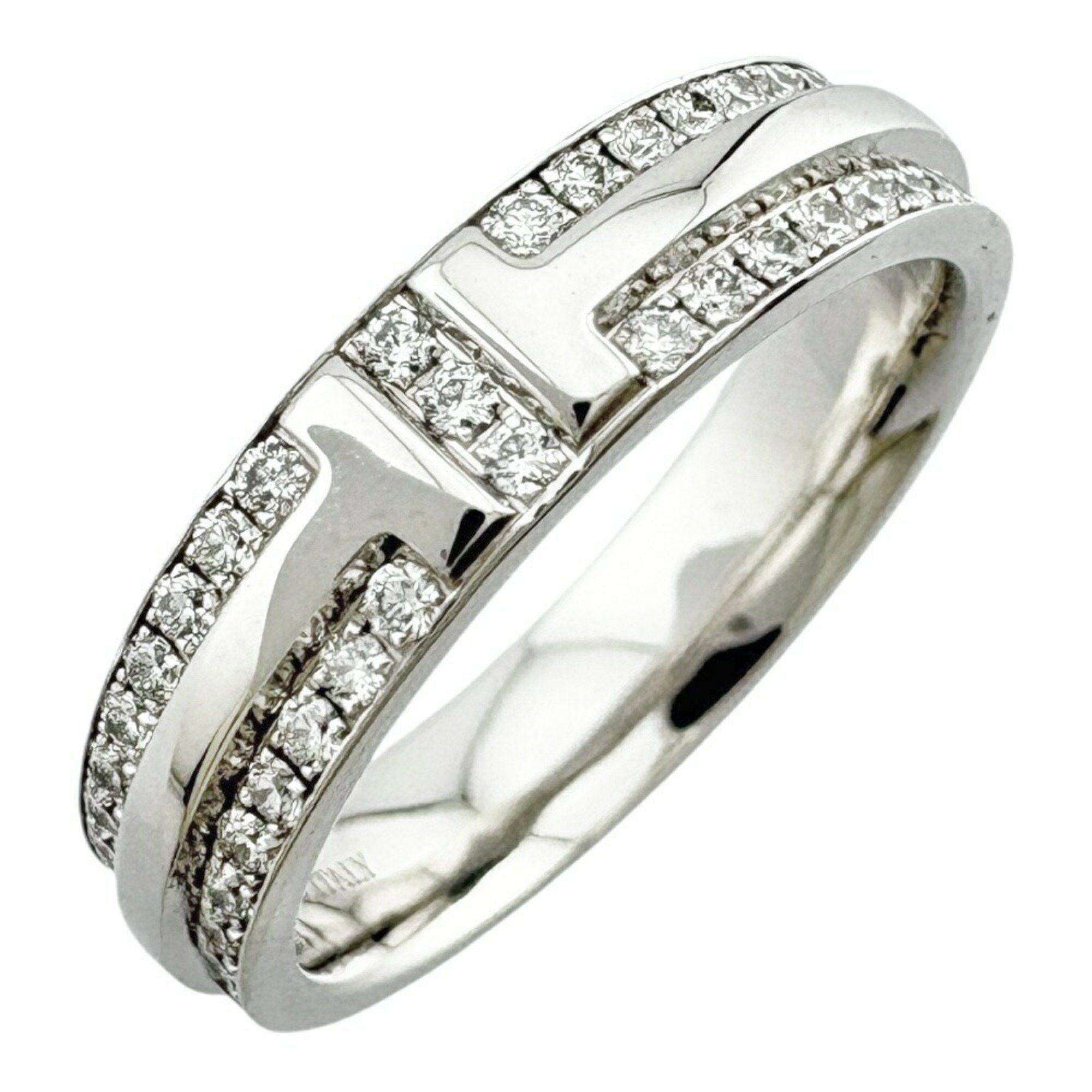 Tiffany & Co. T Narrow Ring, size 10.5, 18k gold with diamonds, women's.