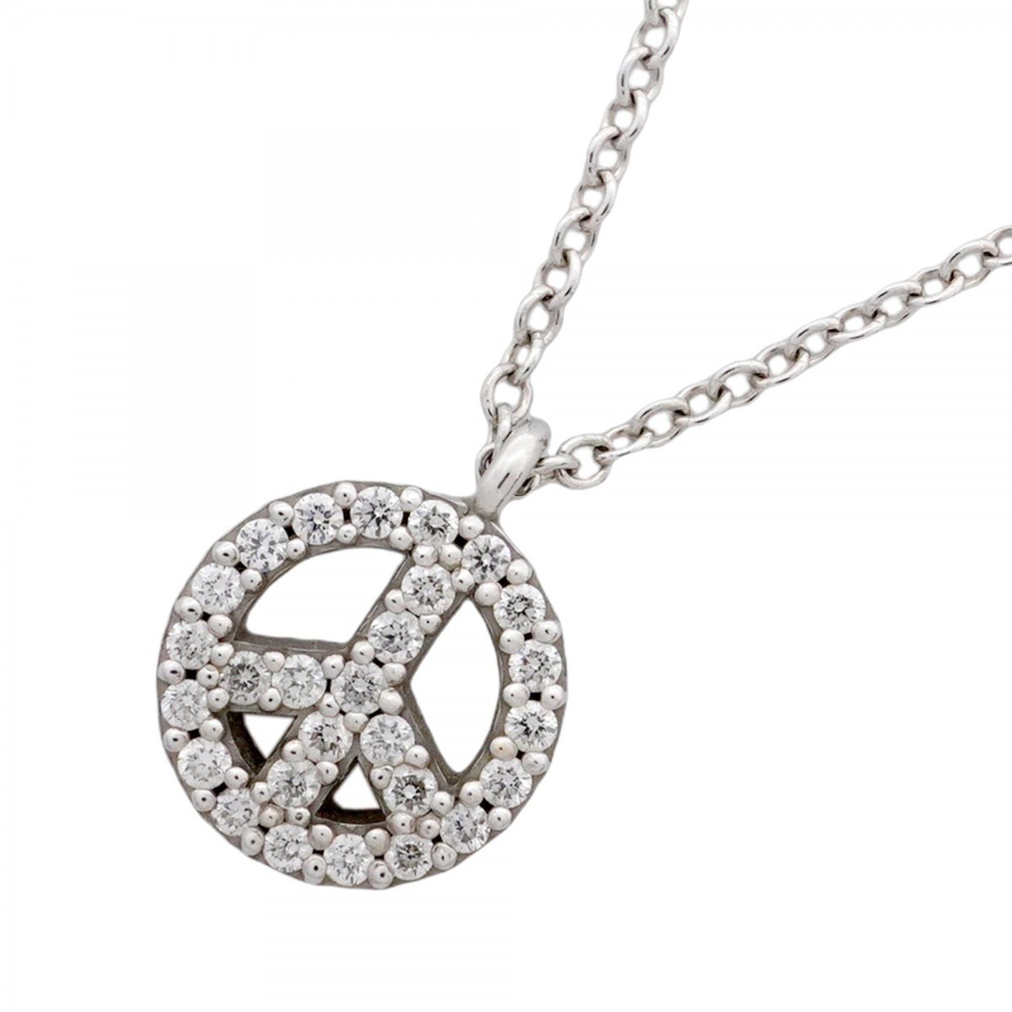 Tiffany Metro Peace Sign Circle Necklace in 18K White Gold with Diamonds for Women