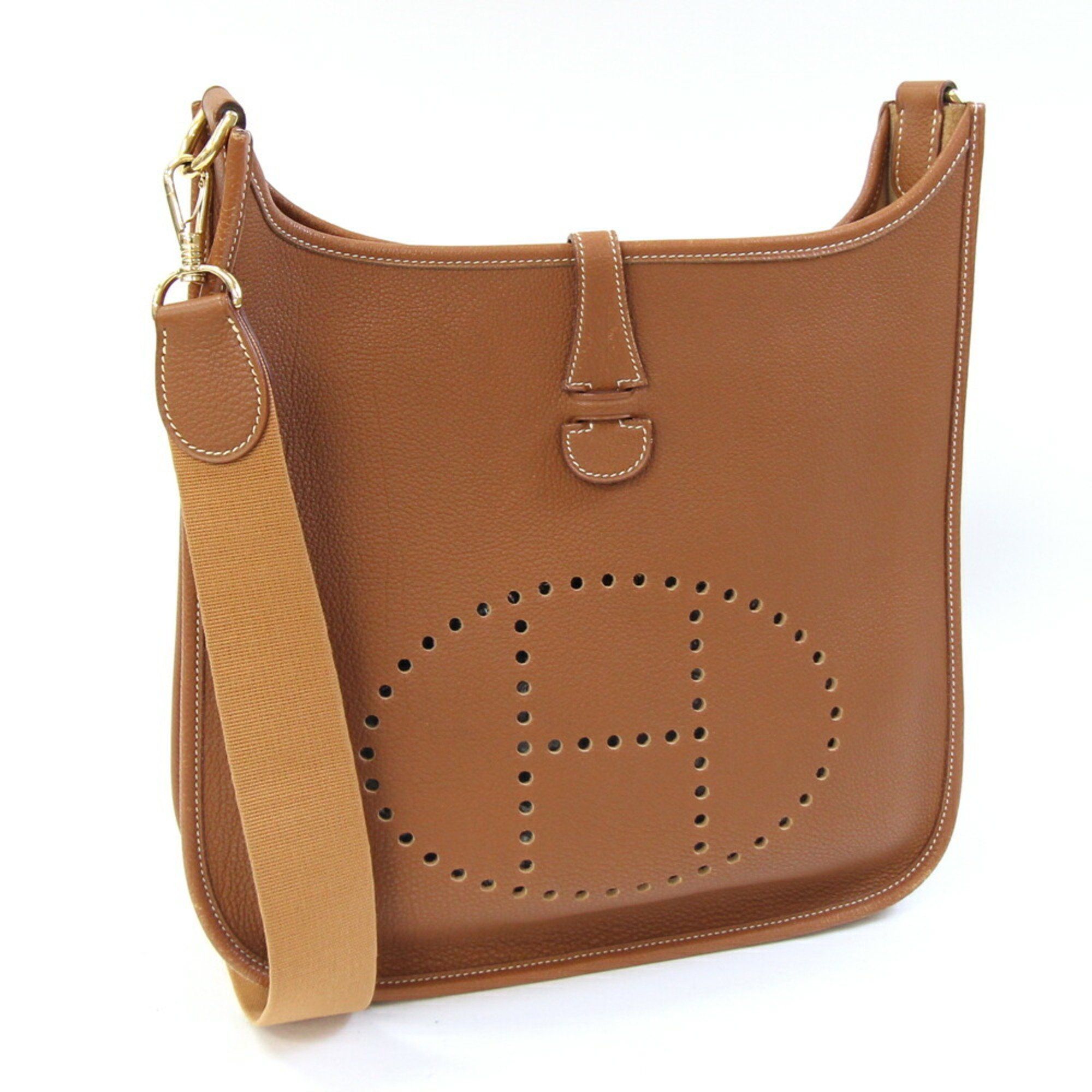 Hermès Evelyn 1 PM Shoulder Bag, Gold, Taurillon Clemence Leather, ?F Stamp, 2002, H Brown, Women's,