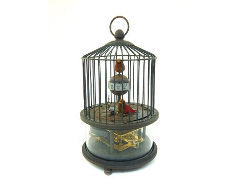 A Chinese automaton birdcage clock. H. 16cm