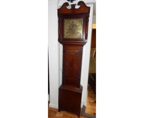 A George III oak eight day longcase clock by John Stokes, Bewdley, the engraved square brass dial with subsidiary seconds and