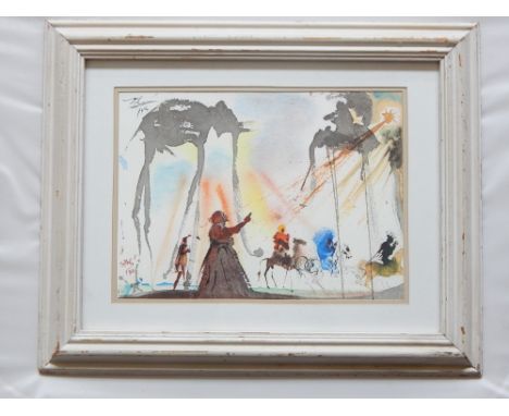After Salvador Dali, Figures and Elephants, lithograph, 34 x 47cm.