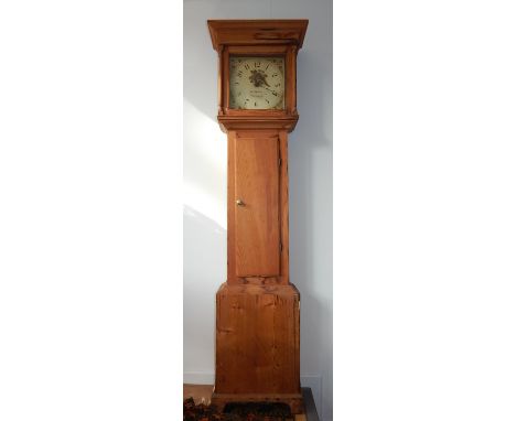 A mid 19th century pine cased thirty hour longcase clock, the painted square dial with Arabic numerals, marked Mallett, Barns