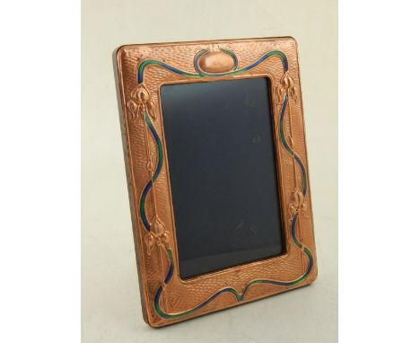 A copper and enamel Art Nouveau style easel picture frame. H. 19cm