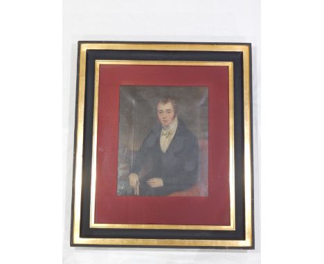 19th century English school, half length portrait of a seated gentleman, oil on canvas laid on board. 36 x 28cm