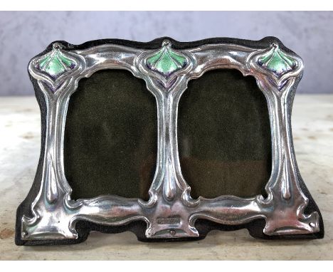 Double enamelled silver Art Nouveau style photo frame, approx 11cm x 8cm