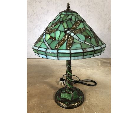 Single green Tiffany style lamp with dragonfly design, approx 57cm in height