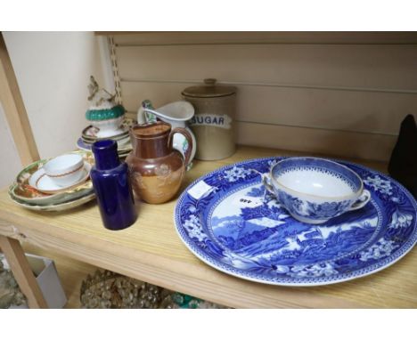 A group of English porcelain and pottery to include a Wedgwood fallow deer pattern meat dish