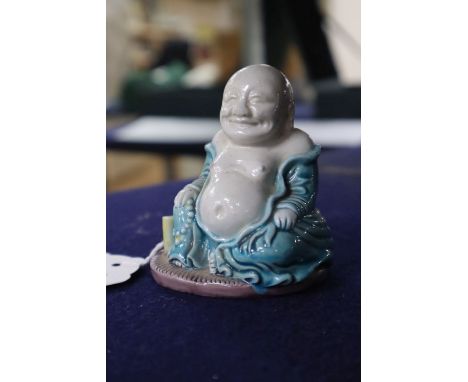 A Chinese enamelled biscuit 'Budai' joss-stick holder, 8cm