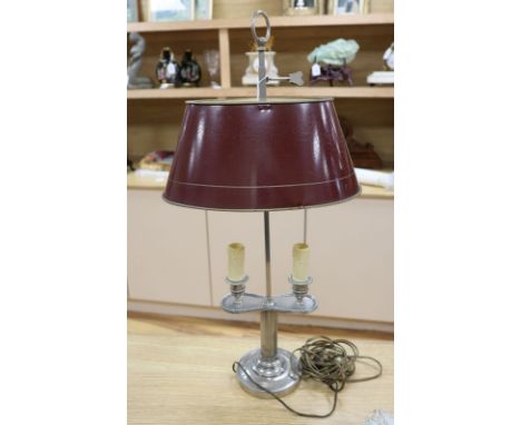 A French "Lamp Bouillotte" with toleware shade, height 62cm