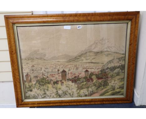 A maple framed Belgian machine tapestry, overall 77 x 100cm