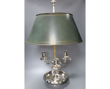 A French silver plated "lamp bouillotte" with a toleware shade, height 63cm