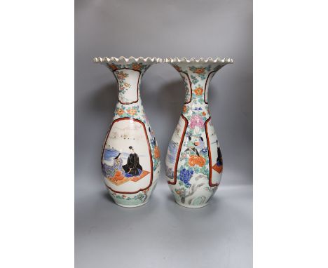 A pair of large Japanese kutani porcelain vases, one a.f., 46cm high