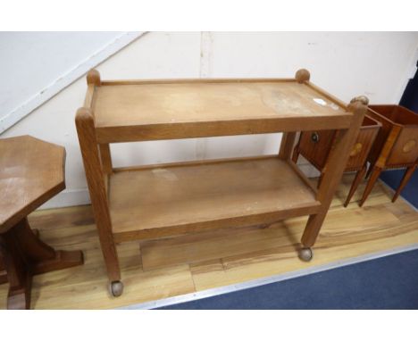 A Mouseman oak two tier trolley, width 84cm, depth 38cm, height 73cm