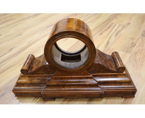 A Victorian burr walnut mantel clock case, width 54cm, aperture 13.5cm